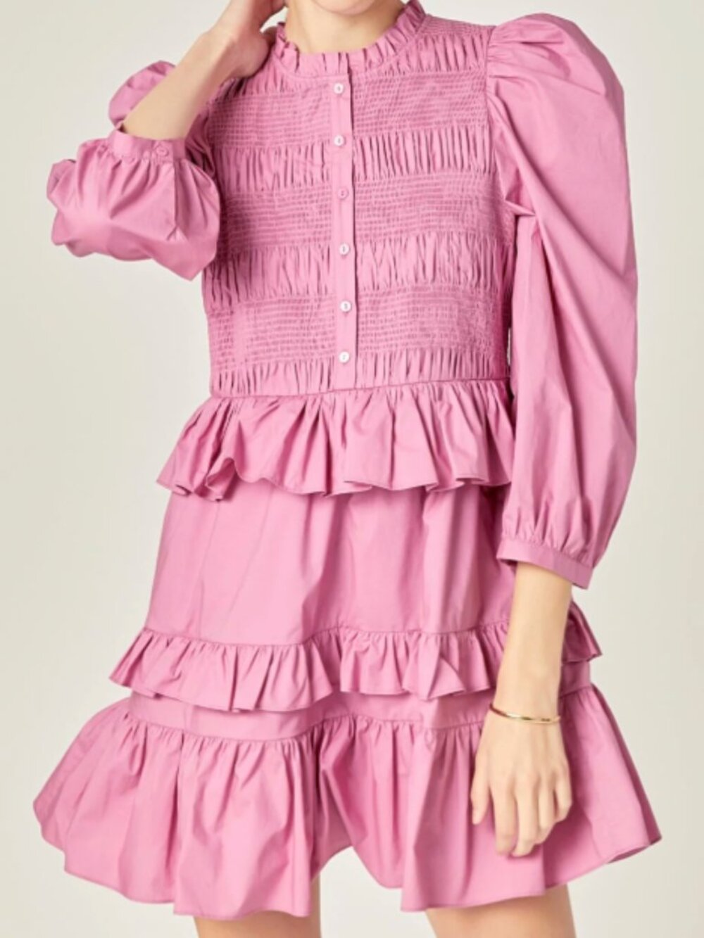 ENGLISH FACTORY Smocking Detail Mini Dress Size L Orchid